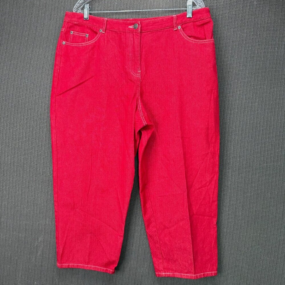Ruby Rd. Petite Womens Size 16P Red Denim Capri Pants Mid-Rise Stretch Casual
